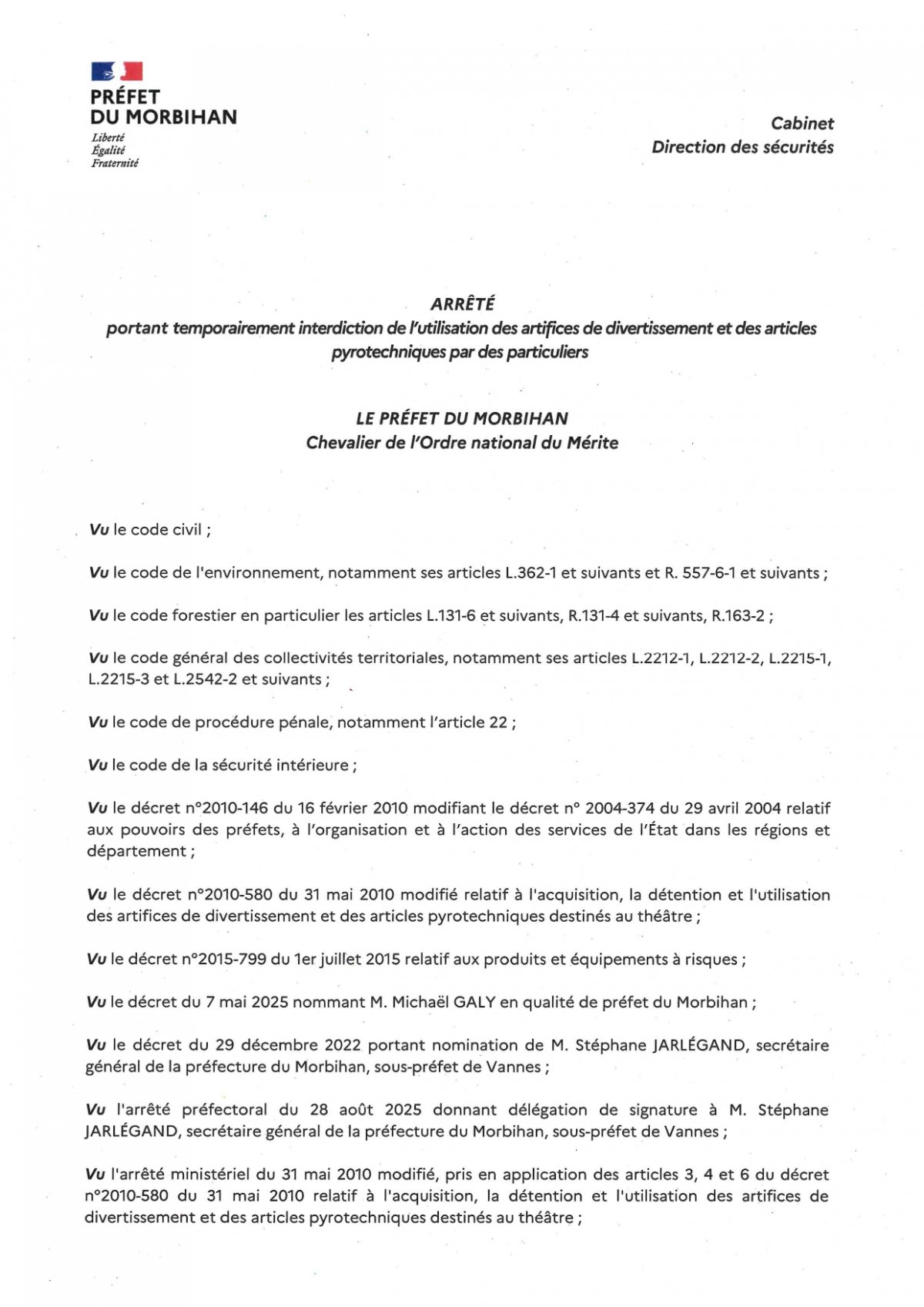 🚨 INTERDICTION TEMPORAIRE DES ARTIFICES DE DIVERTISSEMENT 🚨